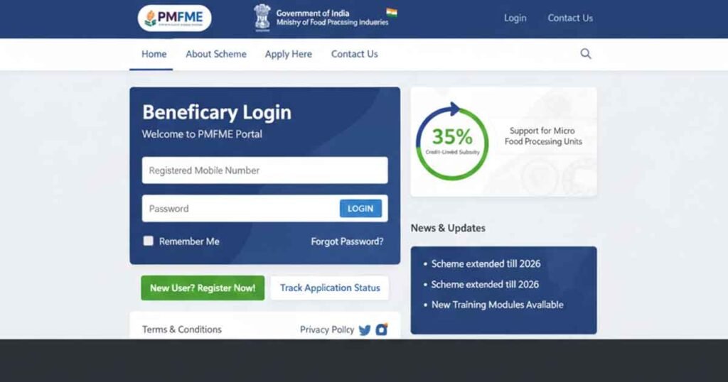 Pmfme Login portal dashboard for online application