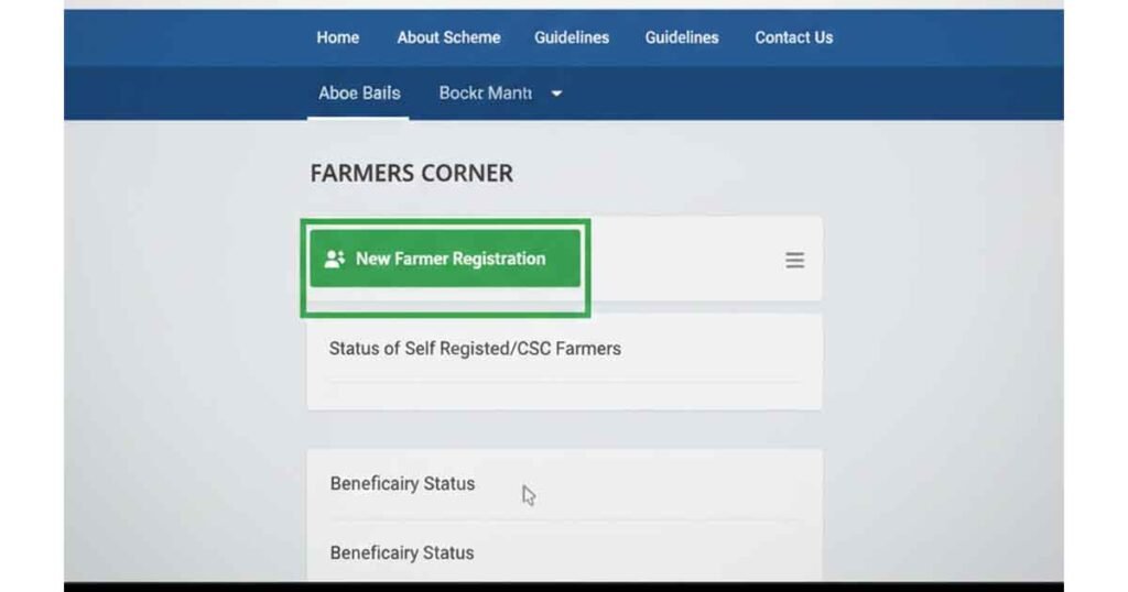 Screenshot of Pmksy official website showing New Farmer Registration option